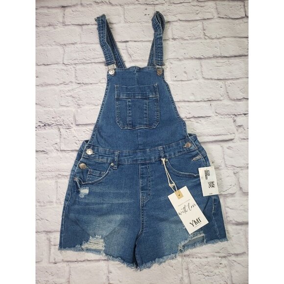 NEW YMI Jeans Jr's Size 1/25 Cut Off Jean Overalls - Picture 1 of 4